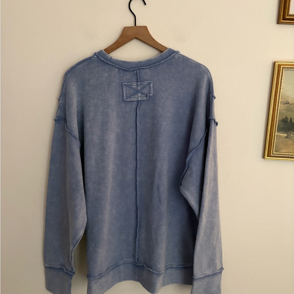 Zenana Light Blue Washed Rib Crewneck Sweatshirt Boho Chic Women’s Large NWT - Picture 4 of 6